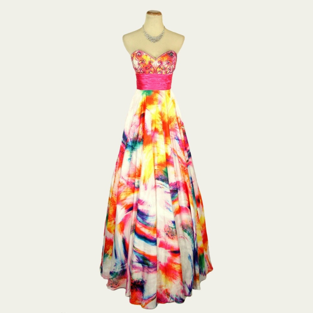 New Faviana Multi-Color Beaded Ruched Waistband